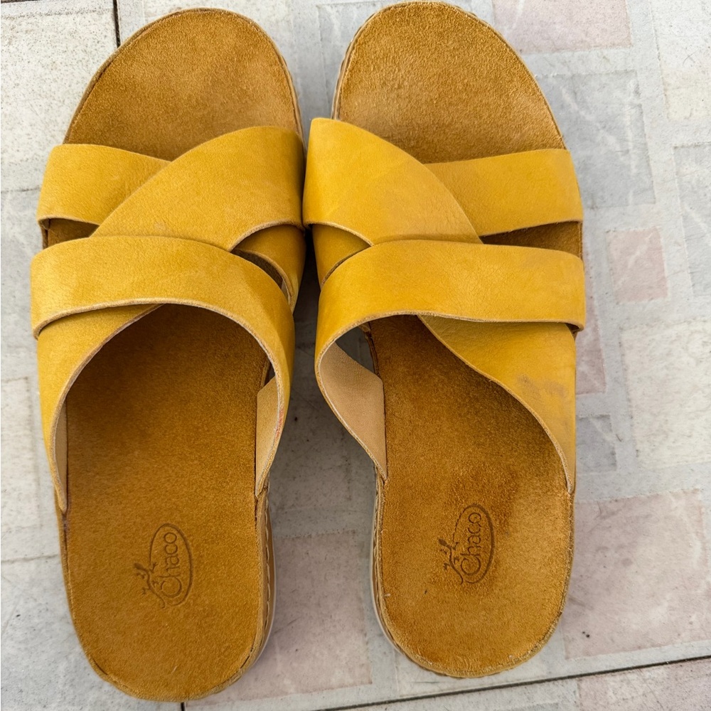 Chaco Classic Wayfarer Slide Sandals Women's Size 9 Honey‎ Mustard Leather